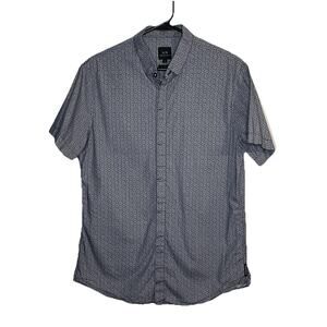 Armani Exchange Slim Fit Button Up Shirt Navy White Geometric Print Mens Medium